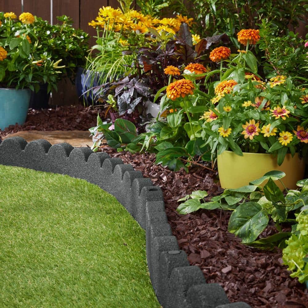 48 in. x 2 in. x 4 in. Gray SmartLoc Scallop Rubber Landscape Edging (36-Pack) - Hercitys