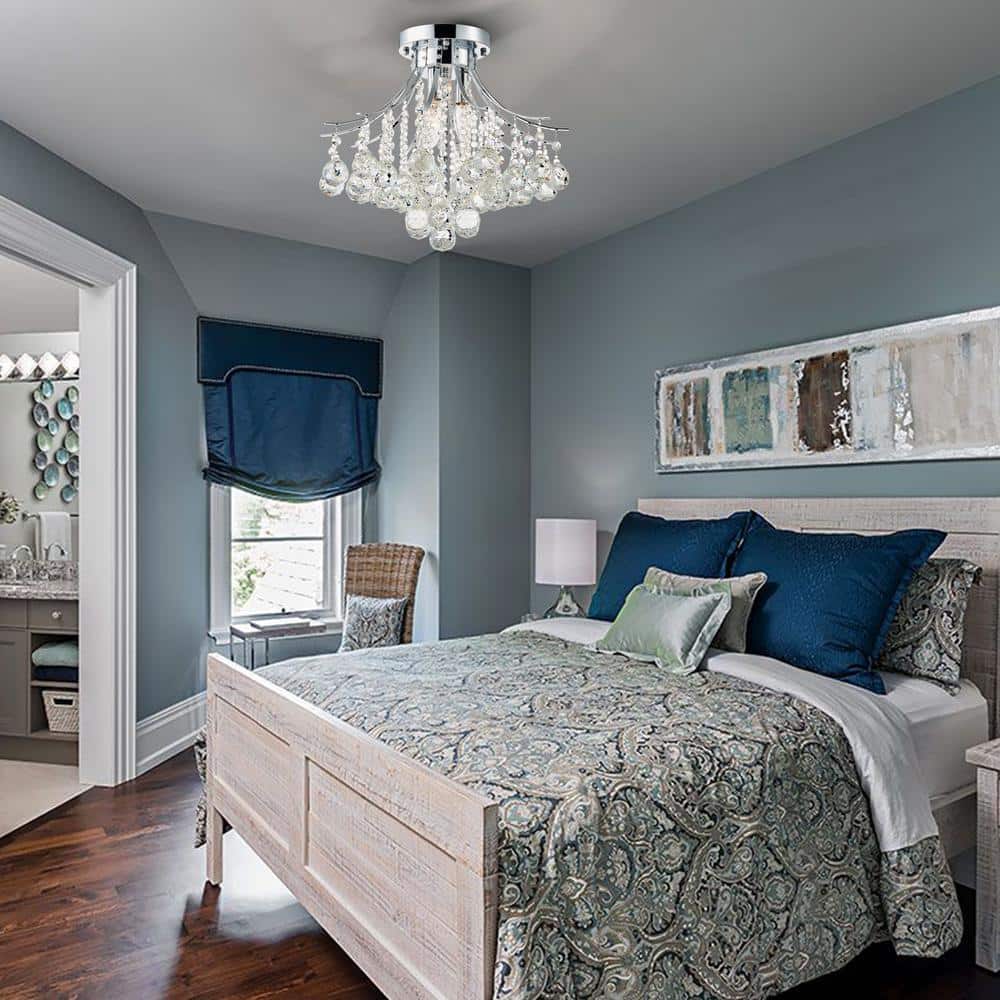 3-Light Chrome Flush Mount with Crystal Shade - Hercitys