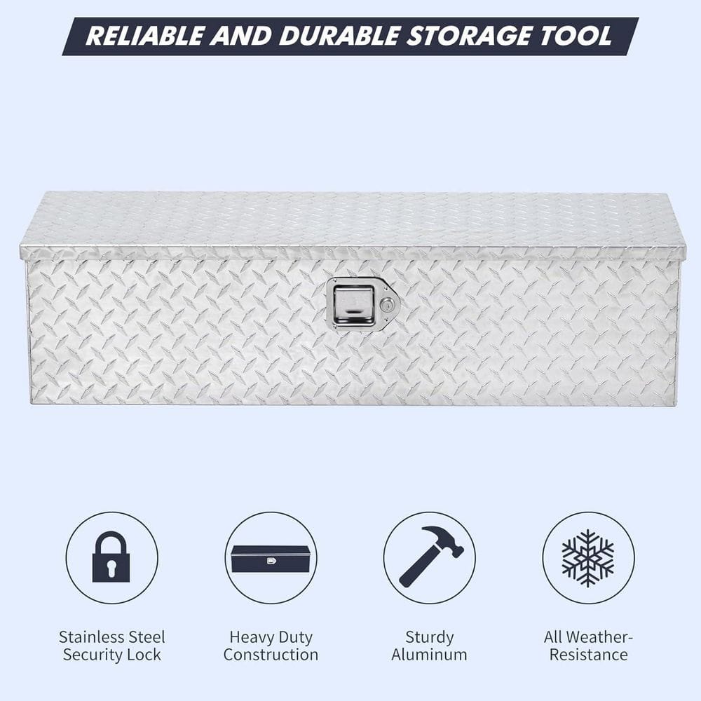 35.4 in. Silver Aluminum Truck Tool Box with Sliding Shelf, Side Handle and Lock Keys - Hercitys