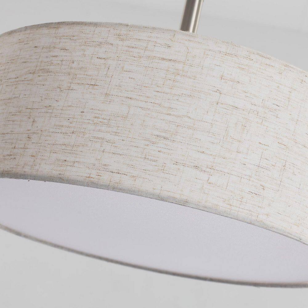 12.6 in. 3-Light Nickel Farmhouse Drum Semi-Flush Mount Light with Linen Cover - Hercitys