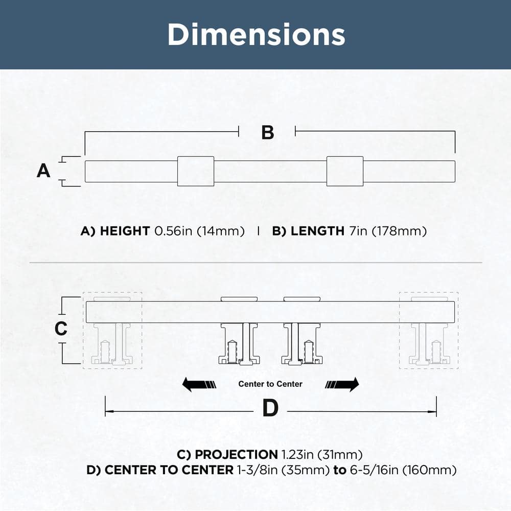 5-Pack Square Bar Adjusta-Pull Adjustable 1-3/8 to 5-6/15 (35-160 mm) Modern Matte Black Cabinet Drawer Pulls - Hercitys