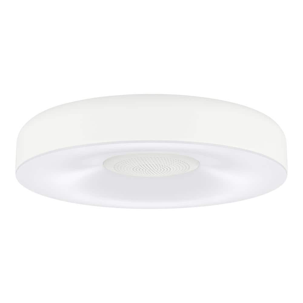 13 in. White Smart Gradient Light Flush Mount with Bluetooth Speaker Powered by Hubspace - Hercitys