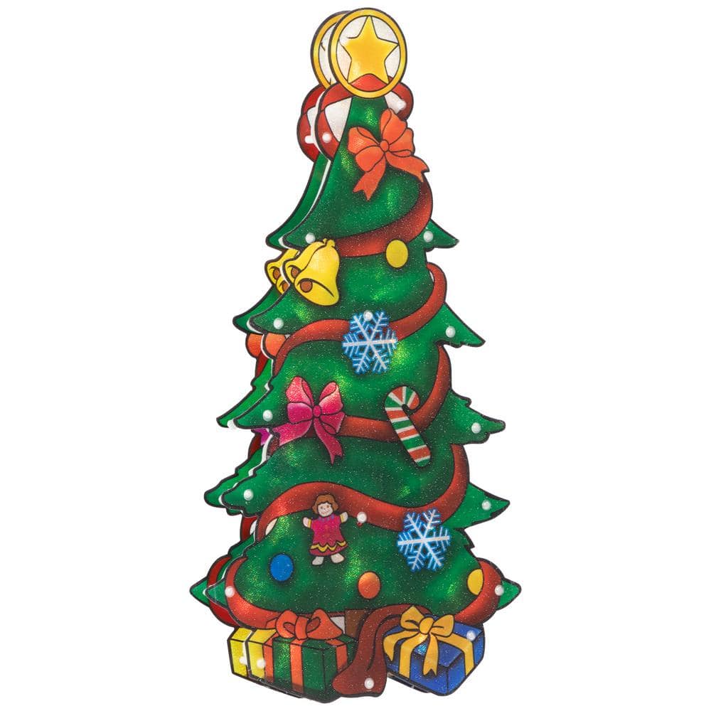 17.75 in. Lighted Christmas Tree with Presents Window Silhouette - Hercitys