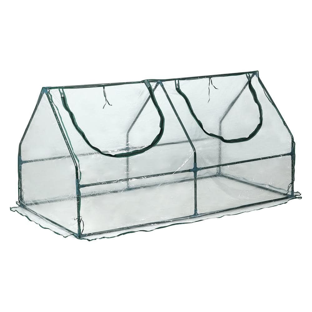 4 ft. W x 2 ft. D x 2 ft. H Portable Mini Greenhouse Kit with 2 Roll-up Zipper Doors, Transparent - Hercitys