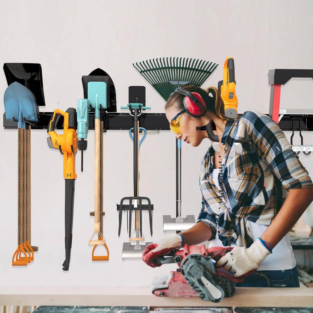 51 in. Garage Tool Storage Steel Rack, 450 lbs. Load Capacity Wall Mounted Storage Organizer System with 8 Hooks - Hercitys