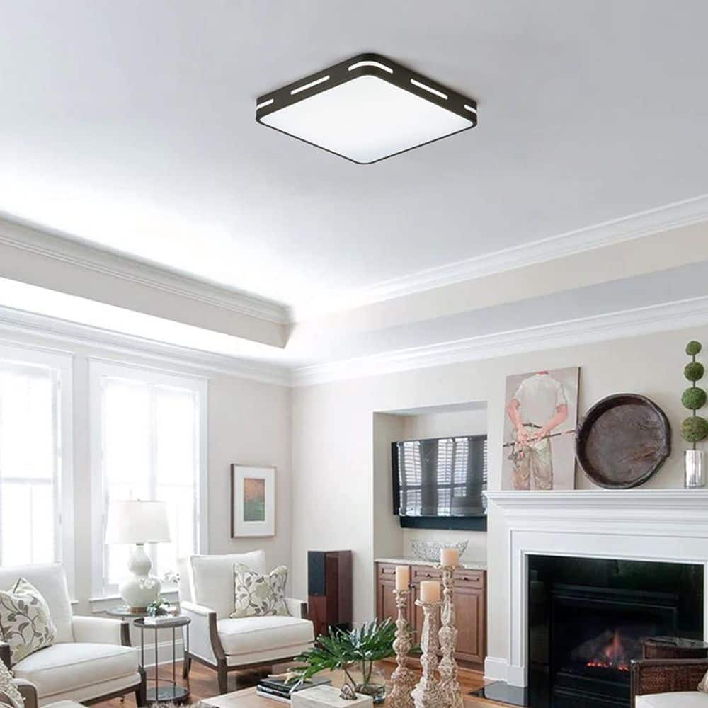 15.74 in. 36-Watt Modern LED Flush Mount Ceiling Light with PS Shade Black Ceiling Lighting Fixtures, 6000K - Hercitys