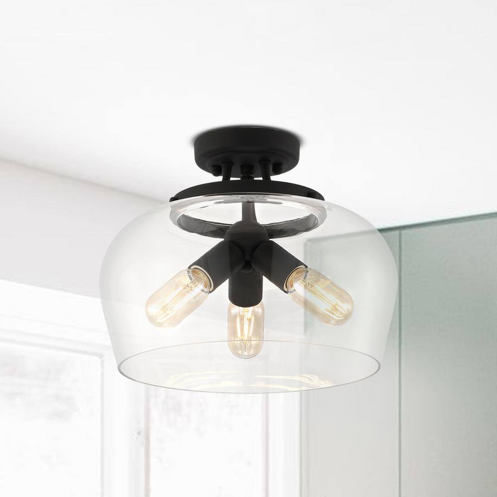 13.6 in. 3-Light Black Semi-Flush Mount - Hercitys