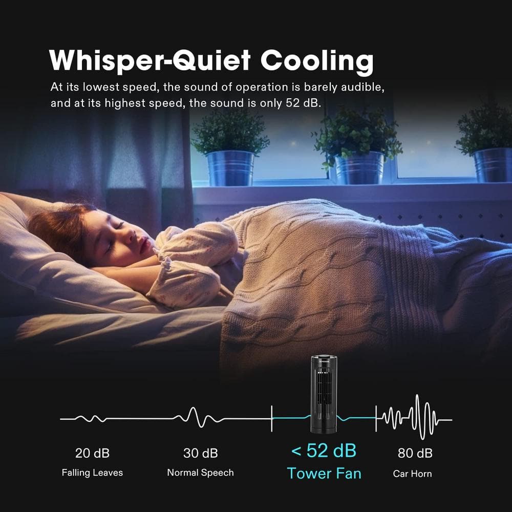 13 in. 3 fan speeds Tower Fan in Black with 70° Oscillation - Hercitys