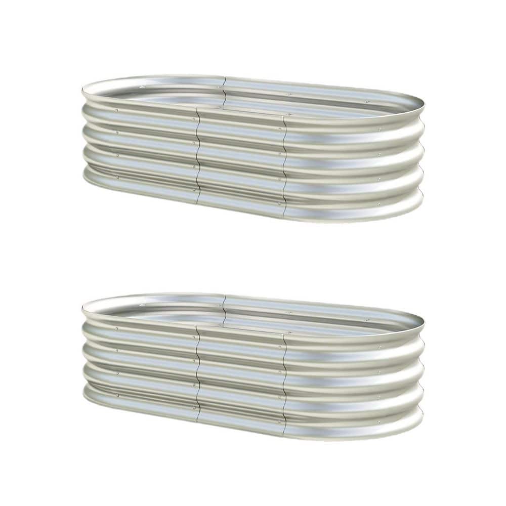 2 PCS 96 in. L x 48 in. W x 12 in. H Outdoor Rust Resistant Silver Galvanized Metal Raised Garden Bed - Hercitys
