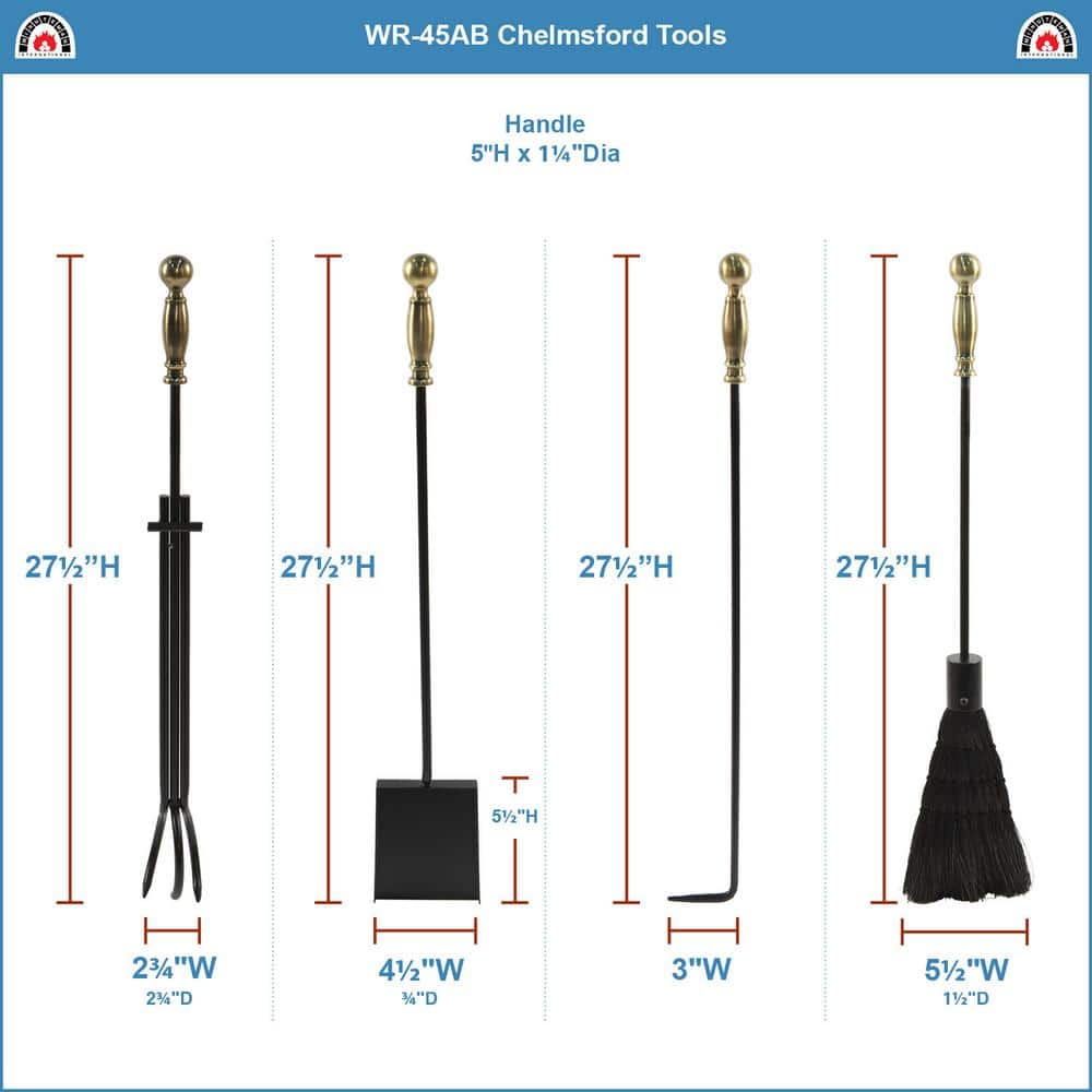 30.25 in. Tall 5-Piece Antique Brass and Black Chelmsford Fireplace Tool Set - Hercitys