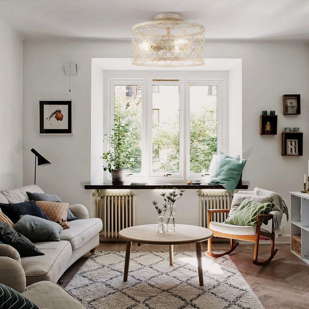 12 in. 3-Light Distressed White Semi Flush Mount Ceiling Light - Hercitys