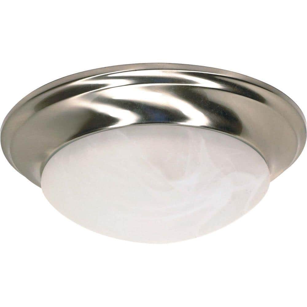 1 Light 12 in. Flush Mount Twist and Lock with Alabaster Glass Finished in Brushed Nickel - Hercitys