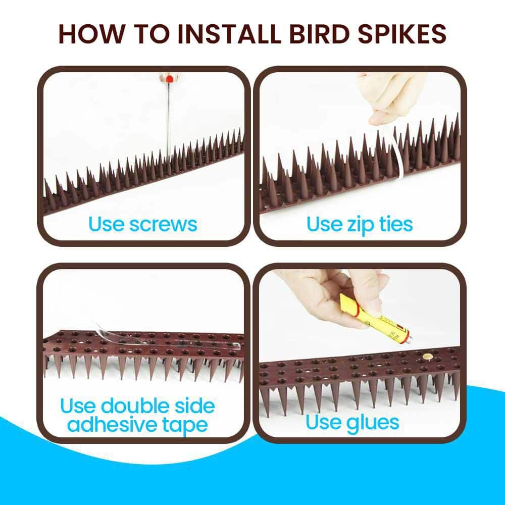 16.9 Brown Plastic Deterrent Fence Spikes, Keeps a Pigeon Away, Off Spikes Strips Bird Repeller (12-Pack) - Hercitys