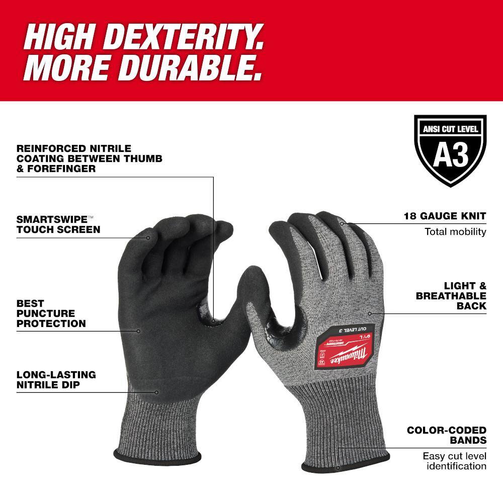 2X-Large Level 3 Cut Resistant High Dexterity Glove with 18 in. Red 4-Way Stretch Cut 3 Resistant Protective Arm Sleeves - Hercitys