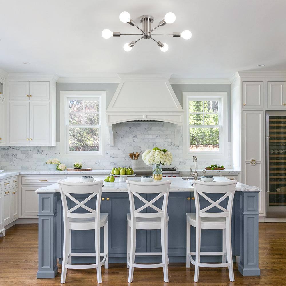 21.84 in. 6-Light Nickel Sputnik Transitional Flush Mount Ceiling Lights - Hercitys