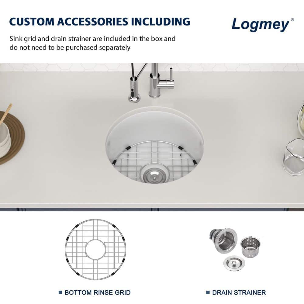 18 in. Fireclay Undermount Round Bar Sink with Bottom Grid and Drain Assembly - Hercitys