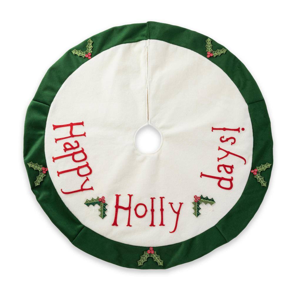 48 in. D Christmas Felt Dimensional Holly Leaves Tree Skirt - Hercitys