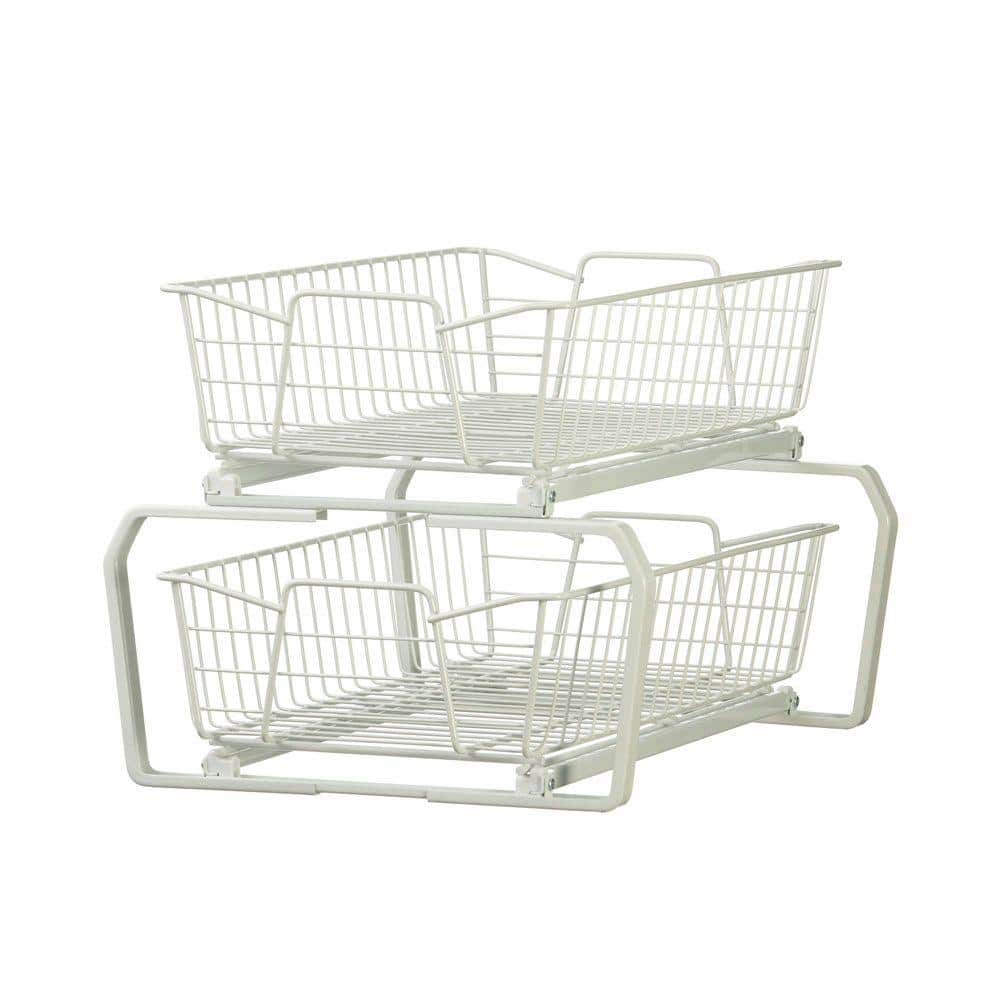 12.11 in. W 2-Tier Ventilated Wire Sliding Cabinet Organizer in White - Hercitys