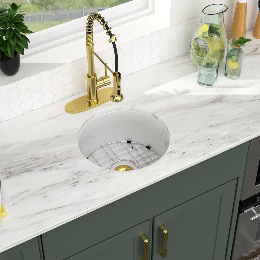 18 in. Undermount Single Bowl White Round Fireclay Kitchen Sink - Hercitys