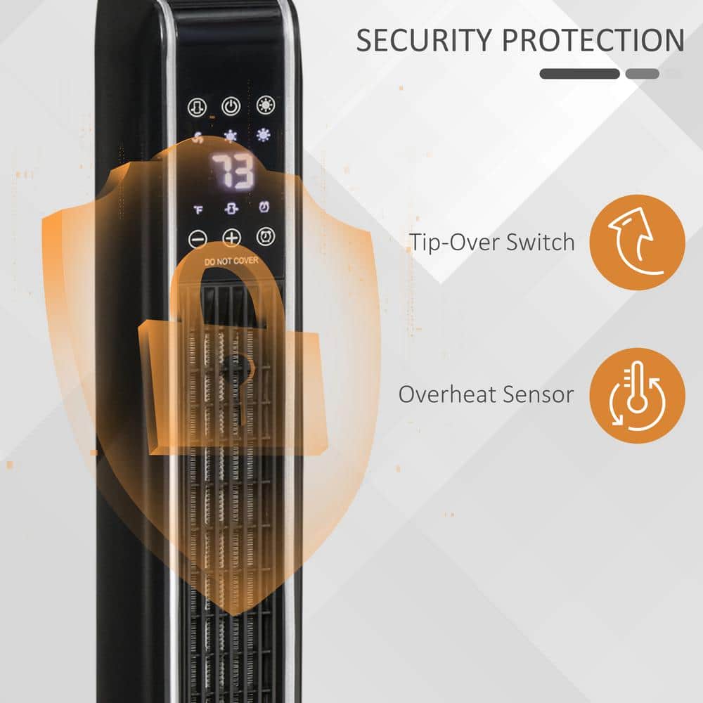 2-In-1 Black Ceramic Portable Electric Space Heater with Remote Control, Three Heating Modes, 750W / 1500W - Hercitys