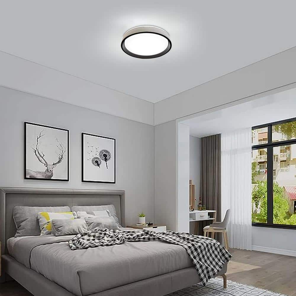 15.3 in. White Shade Adjustable CCT 3000K/4000K/5000K Dimmable Flush Mount Light Fixture - Hercitys