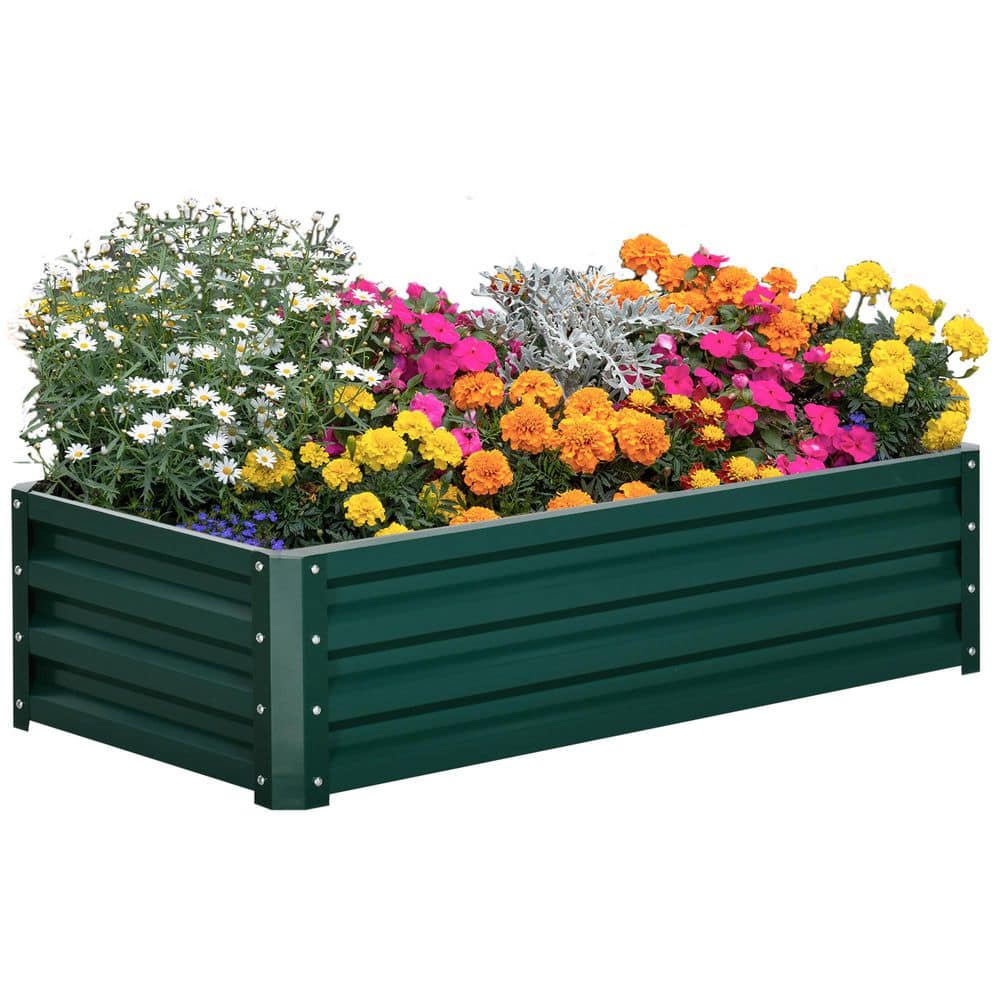 47.25 in. x 23.5 in. x 12 in. Galvanized Raised Garden Bed Kit, Outdoor Steel Planter Box with Open Bottom, Green - Hercitys