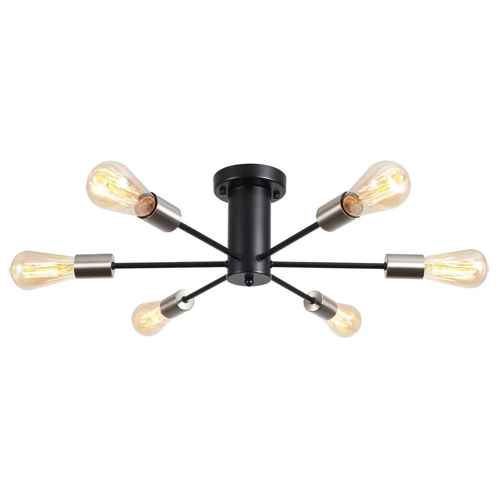 21.84 in. 6-Light Black and Nickel Sputnik Transitional Flush Mount Ceiling Lights - Hercitys