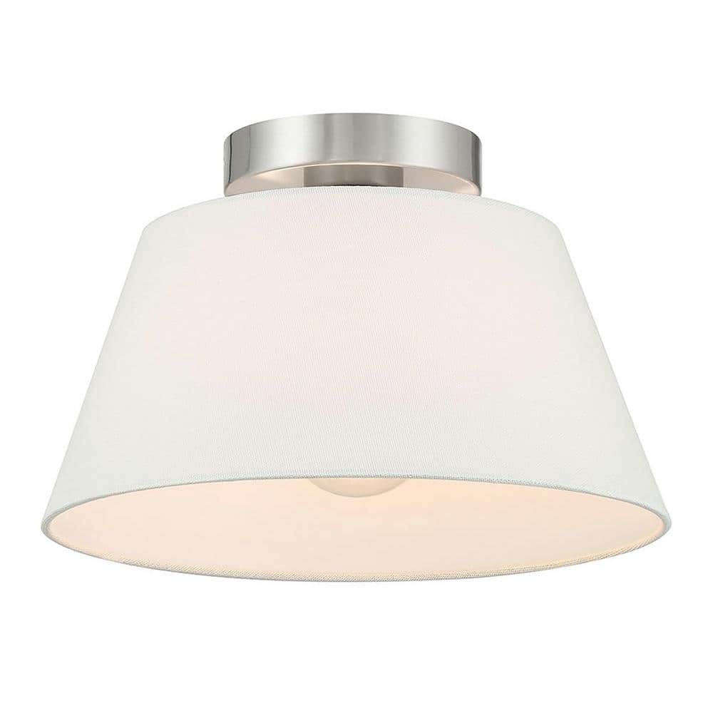 12 in. W x 7.5 in. H 1-Light Brushed Nickel Modern Semi-Flush Mount with White Linen Fabric Shade - Hercitys