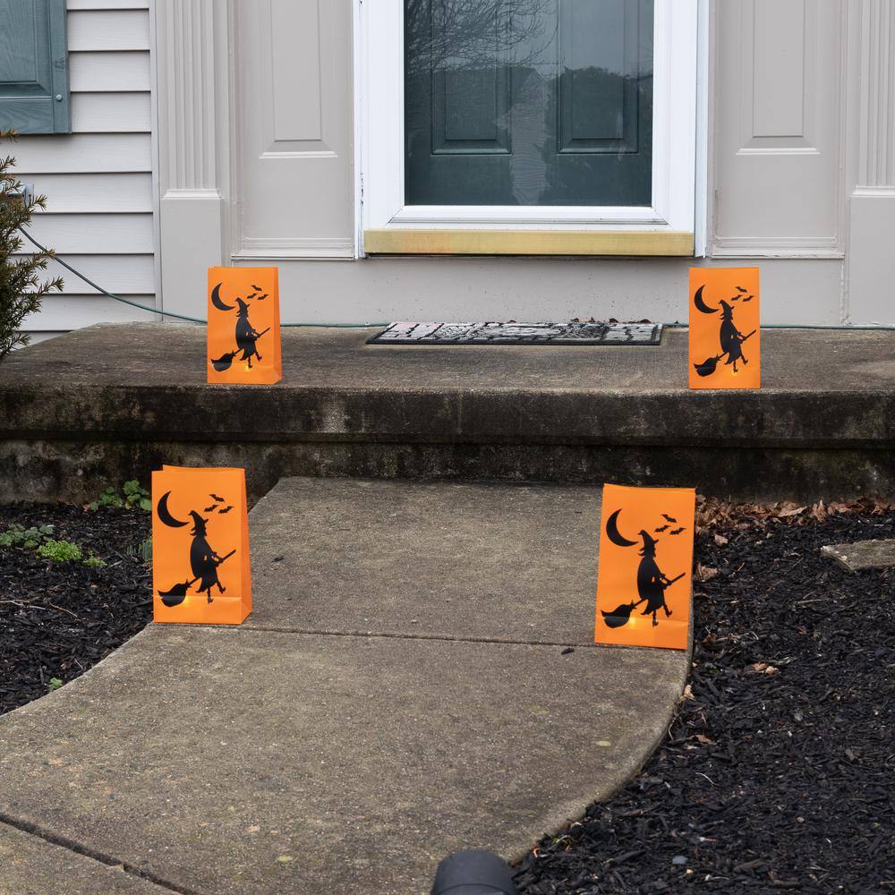 10 in. LED Battery Operated LumaLite Luminaria Kit – Flying Witch Halloween Pathway Lights (6-Count) - Hercitys