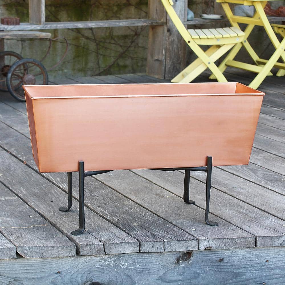 23.25 in. W Copper Plated Medium Galvanized Steel Flower Box Planter With Folding Stand - Hercitys
