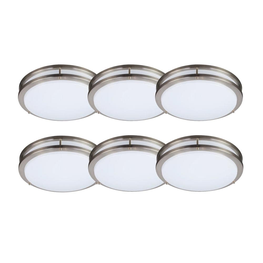 12 in. Brushed Nickel Watt Selectable 5CCT LED Flush Mount Round Double Ring Dimmable Ceiling Light (6-Pack) - Hercitys