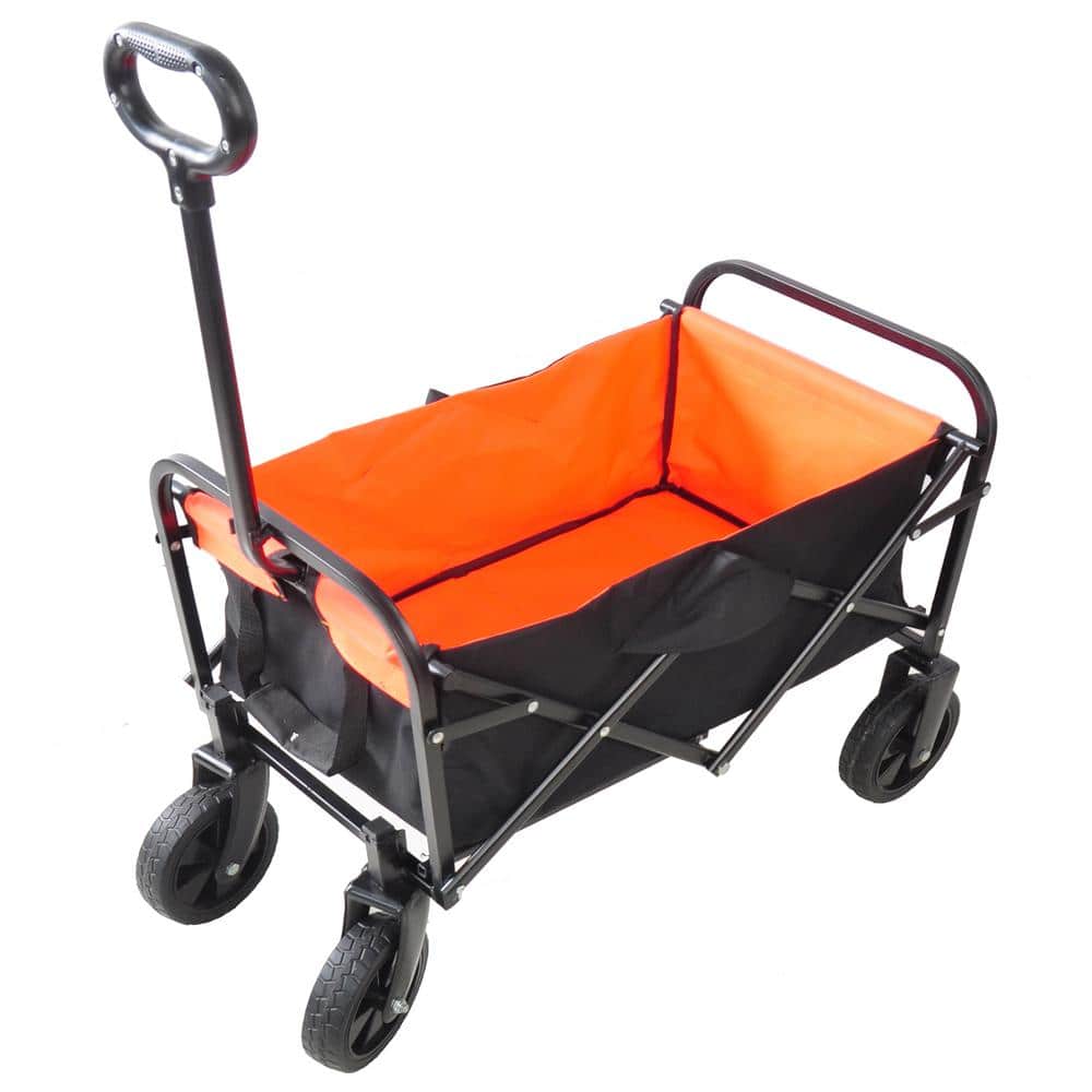 4 cu. ft. Foldable Fabric Garden Cart Outdoor Collapsible Moving Trailer Beach Cart with Big Wheels, Black and Orange - Hercitys