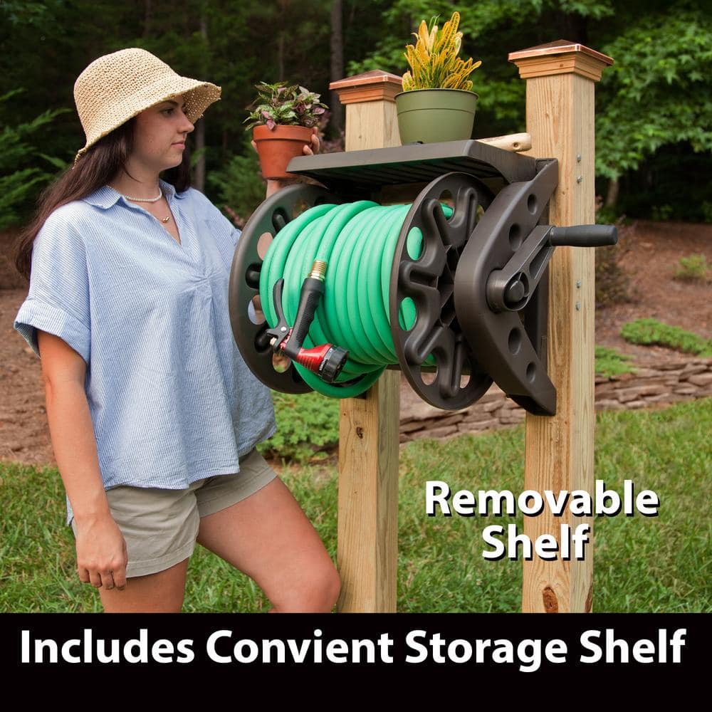 200 ft.  Bronze Resin With Shelf Wall Mounted Garden Hose Reel - Hercitys