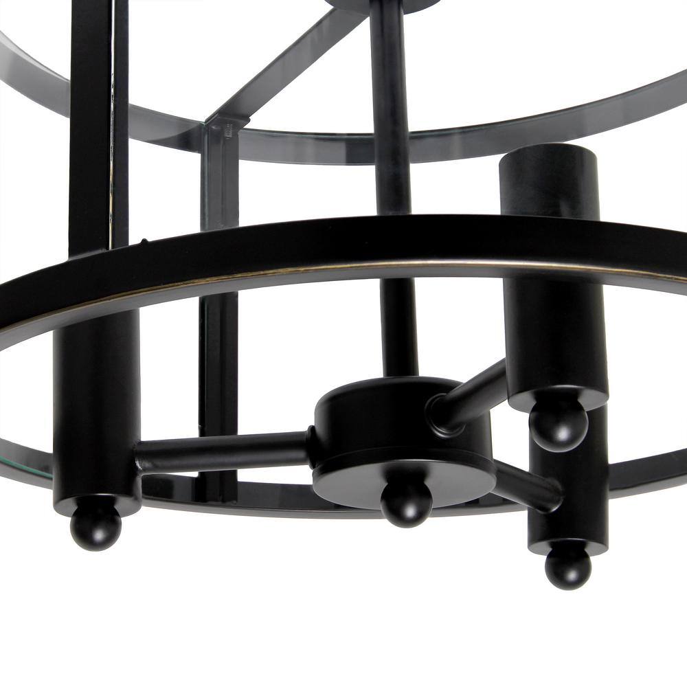 13 in. 3-Light Black Iron and Glass Shade Industrial Ceiling Mounted Round Semi-Flush Mount - Hercitys