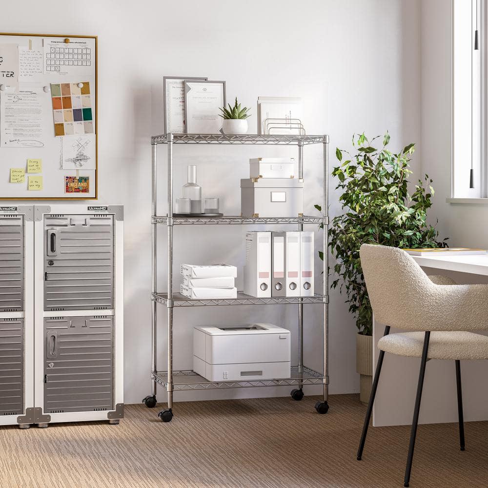 4-Tier Steel Wire Shelving System in Zinc (30 in. W x 14 in. D x 49.5 in. H) - Hercitys