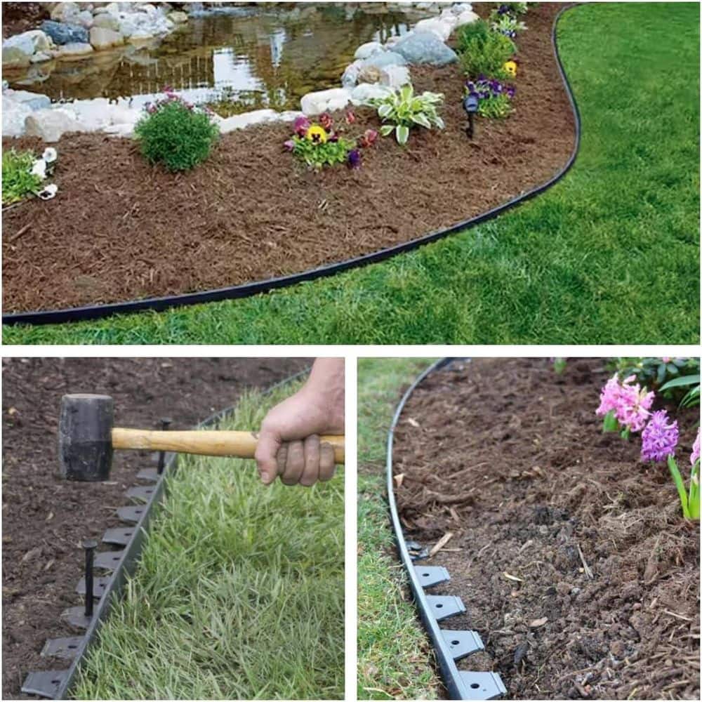 40 ft. x 0.1 in. x 2 in. Black Polyethylene Edging with Stakes, No Dig, Cuttable - Hercitys