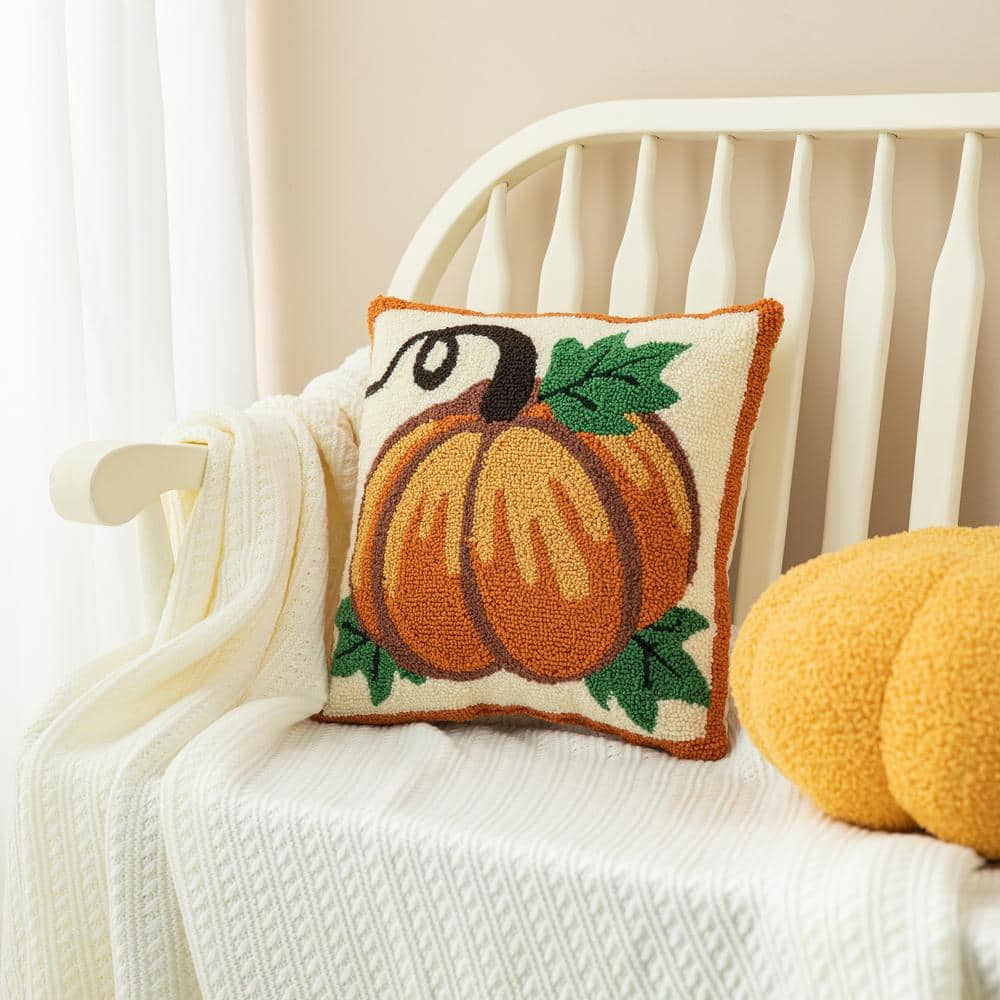 14 in. H Fall Hooked Pumpkin Pillow - Hercitys