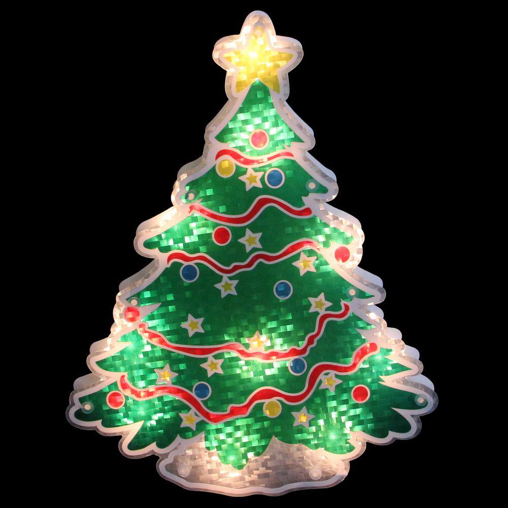 12.5 in. Lighted Holographic Christmas Tree Window Silhouette Decoration - Hercitys