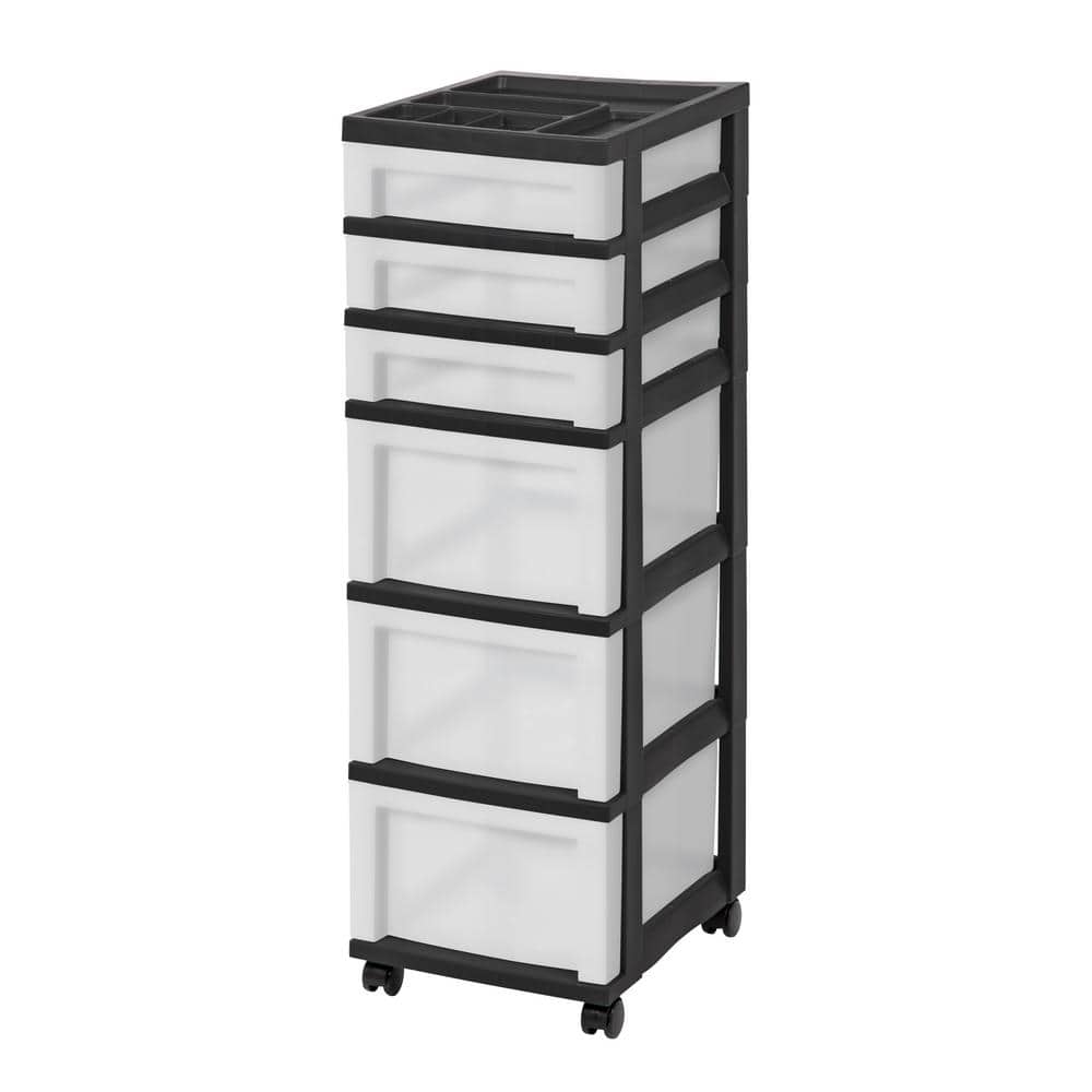 14.25 in. D x 12.05 in. W x 37.75 in. H 6-Drawer Storage Cart with Organizer Top in Black and Pearl - Hercitys