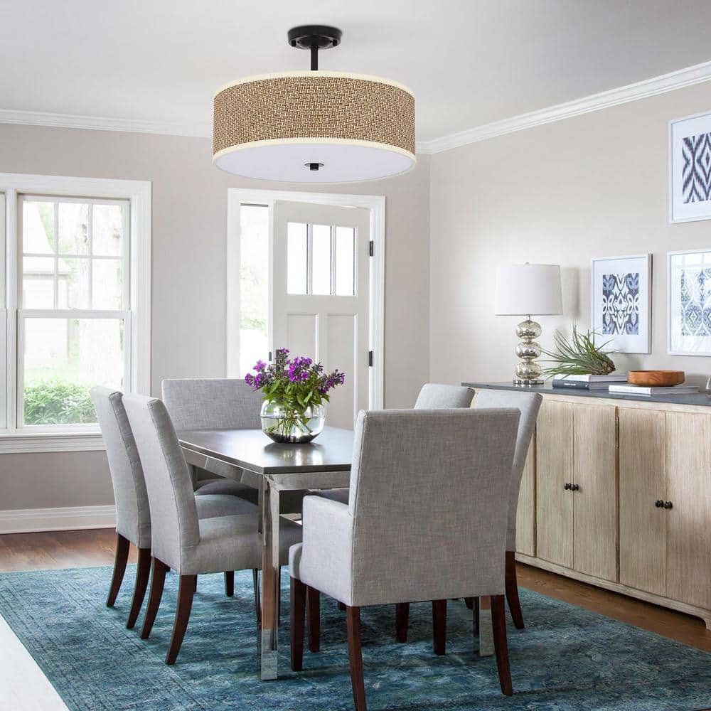 16.9 in. 3-light Brown Modern Rattan Semi-flush Mount Ceiling-Light - Hercitys