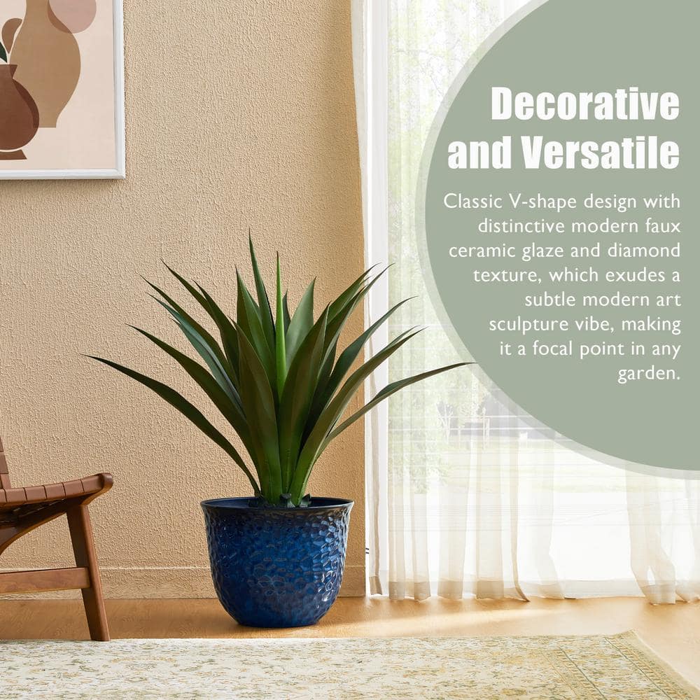 12 in. H Honeycomb Textured Cobalt Blue Faux Ceramic Pot Plastic Planter(Set of 2) - Hercitys