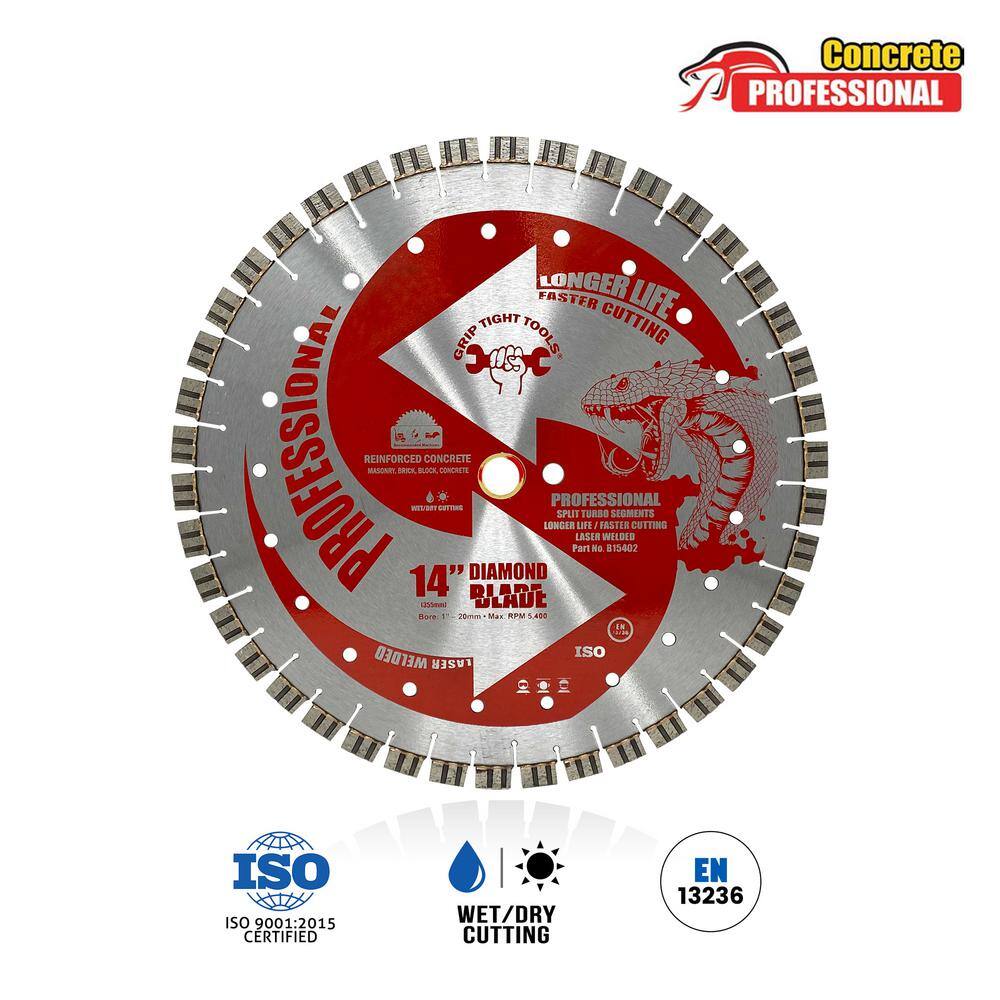 14 in. Professional Laser Welded Split Turbo Segmented Diamond Blade for Concrete and Hard Materials - Hercitys