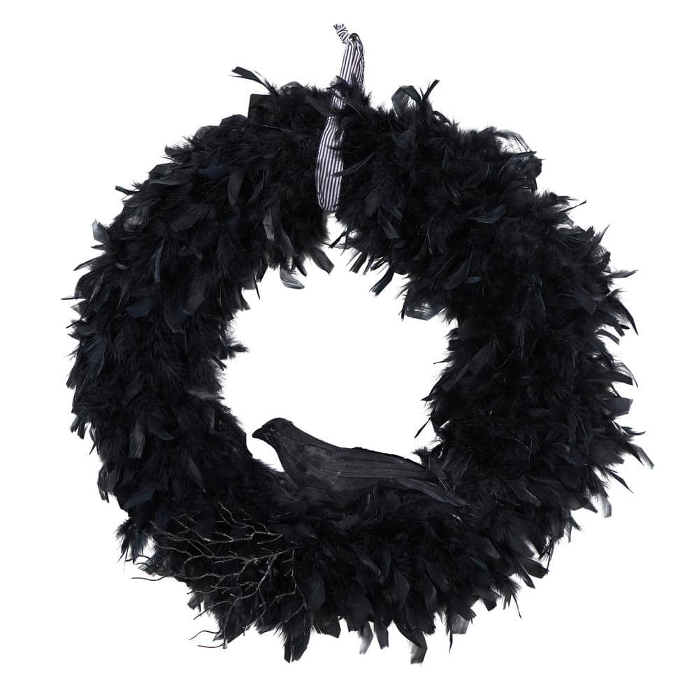 30 in. Black Raven Feather Halloween Wreath - Hercitys