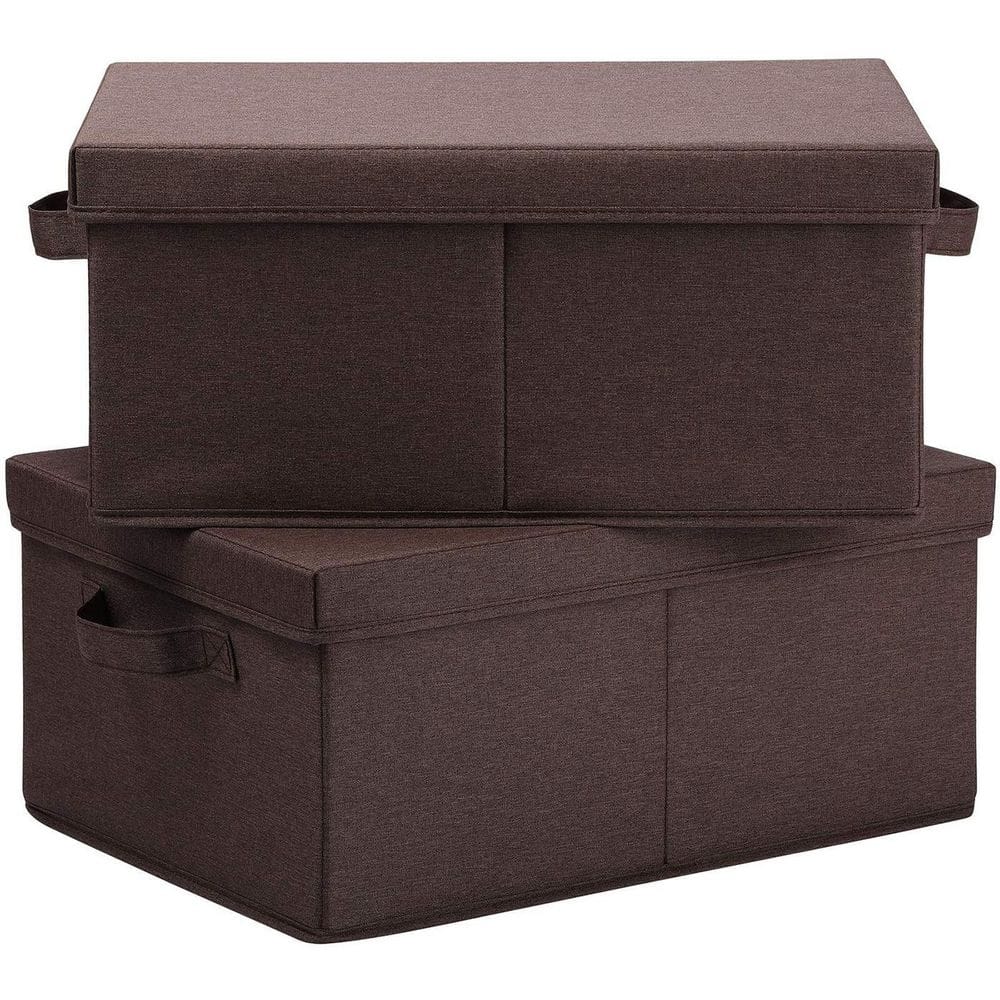 25 Qt. Linen Clothes Storage Bin with Lid in Brown (2-Box) - Hercitys