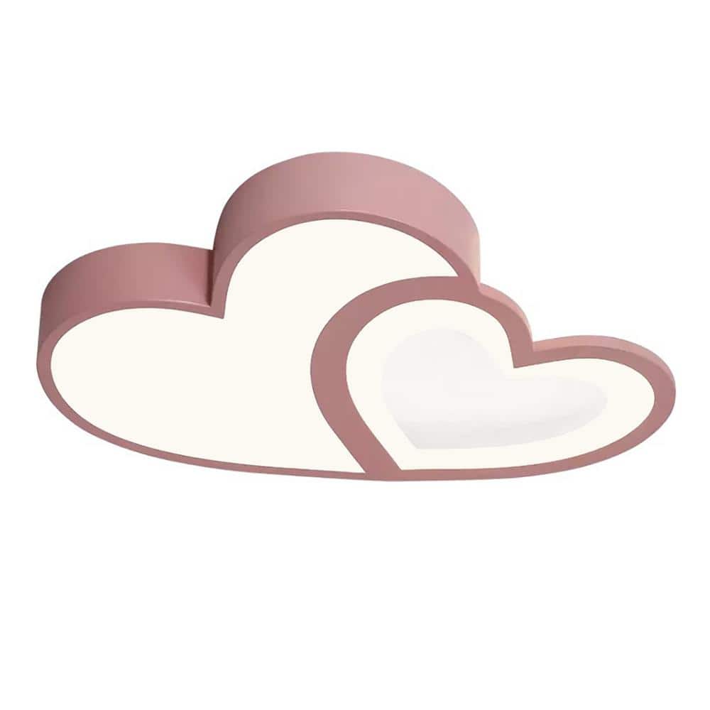 21.65 in Pink Creative Heart Shape Flush Mount Ceiling Light with Acrylic Shade and LED Light Source for Kids Room - Hercitys