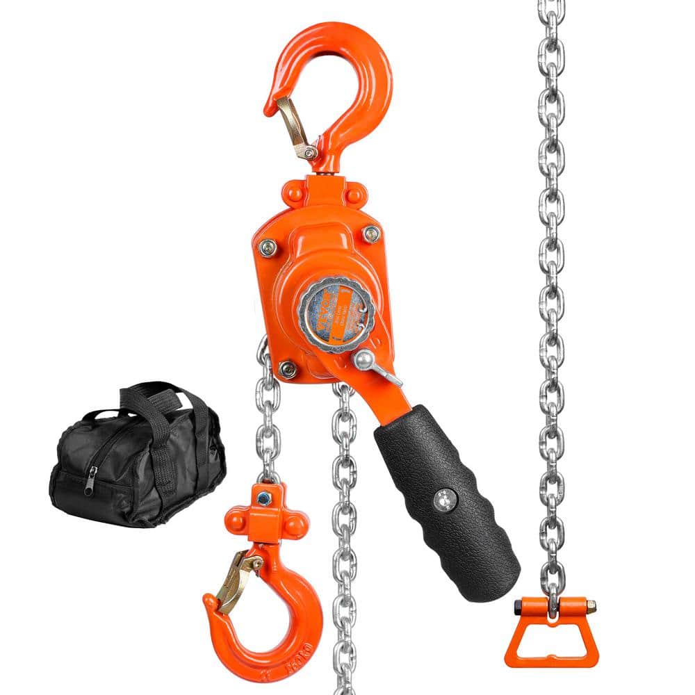 1/4 Ton 550 lbs. Manual Lever Chain Hoist 5 ft. Long Chain Hoist with 360° Rotation Hook and Double-Pawl Brake - Hercitys