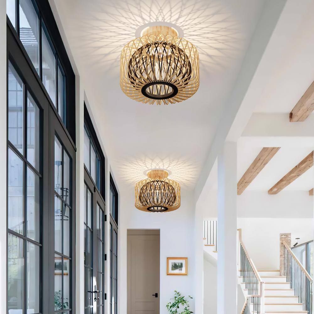 10.4 in. 1-Light Boho Bash Flush Mount with Handcrafted Bamboo Shade, Bulb Not Included, 1 Piece - Hercitys