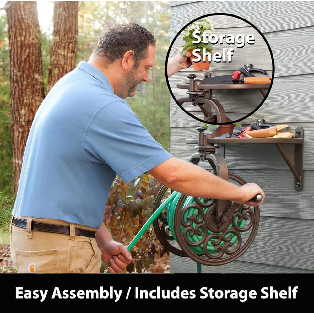 125 ft. Bronze Steel Rotating Wall Mounted Garden Hose Reel - Hercitys