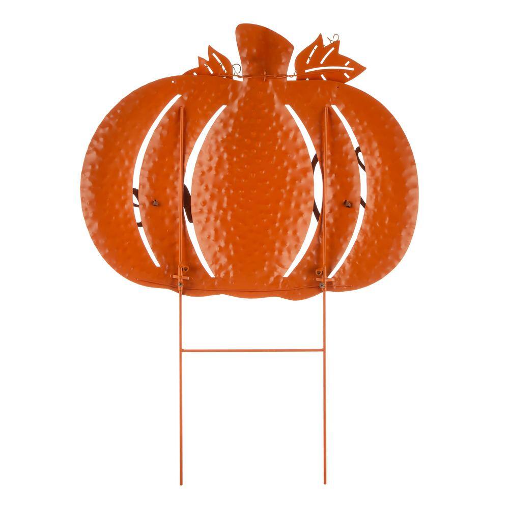 29.72 in. H Fall Metal Pumpkin Yard Stake/Standing/Hanging Sign (KD, 3-Function) - Hercitys