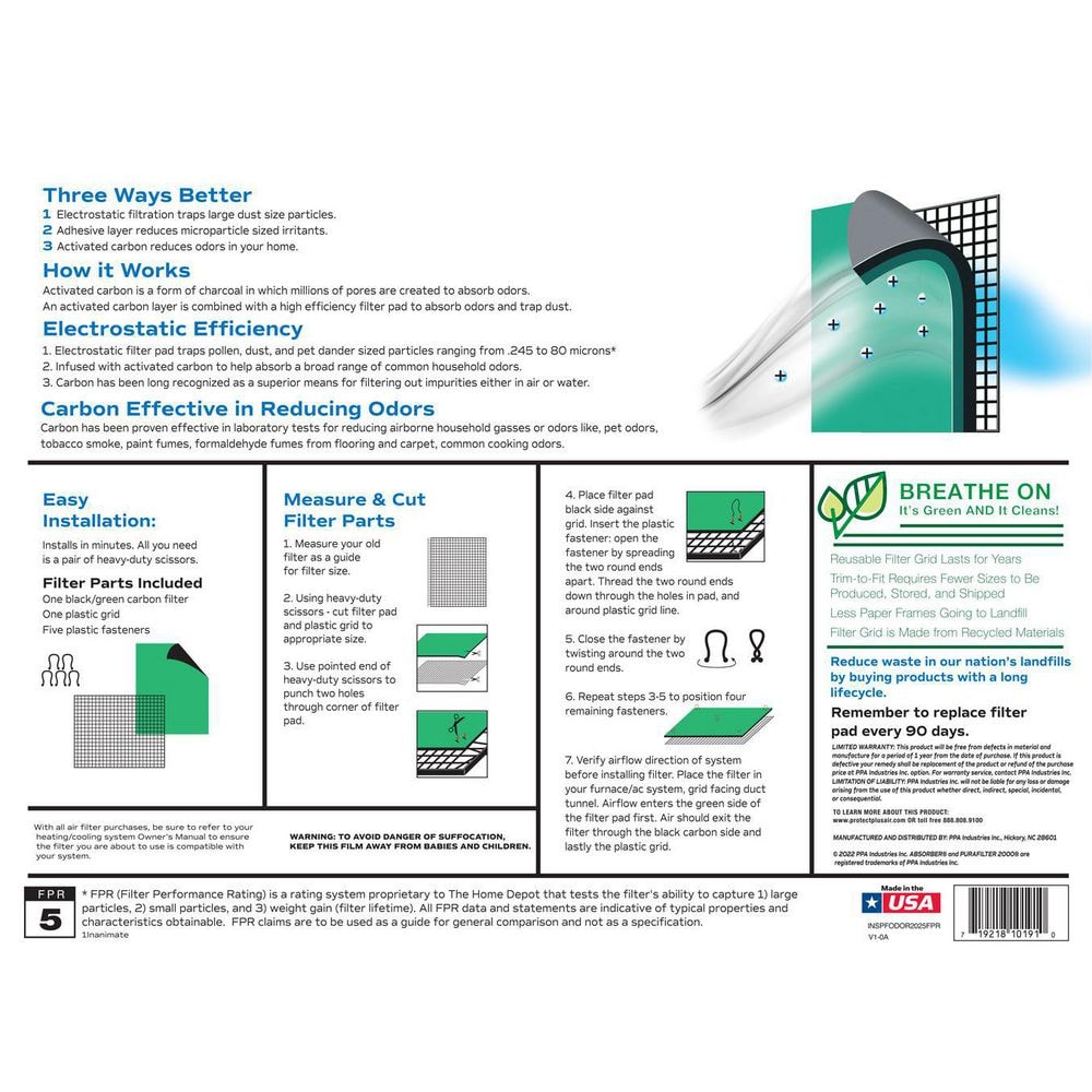 20 in. x 25 in. x 1 in. Cut to Fit-Electro w/Carbon Air Filter FPR 5 - Hercitys